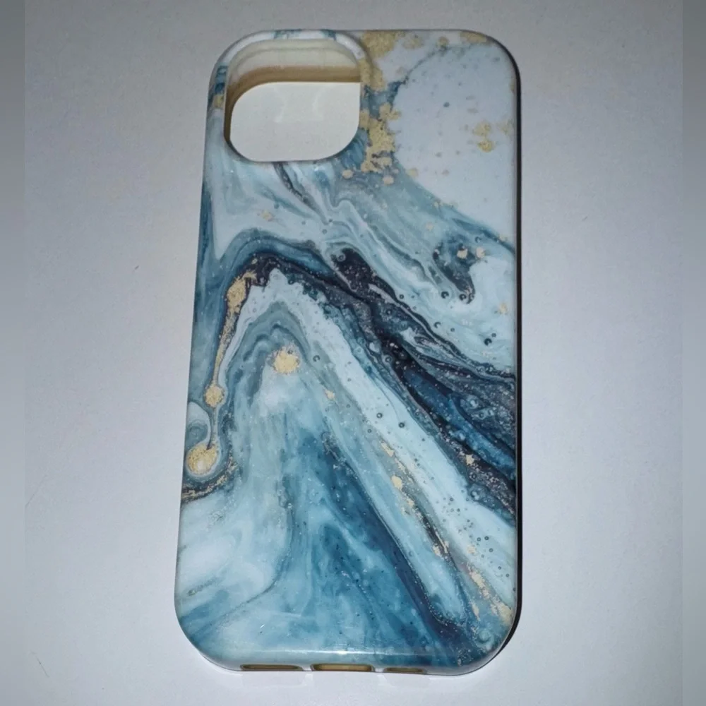Blue Marble with Sparkly Gold Accents iPhone 15 Phone Case Great Condition